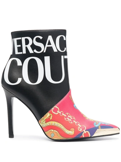Versace Jeans Couture Baroque-print Ankle Boots In Black