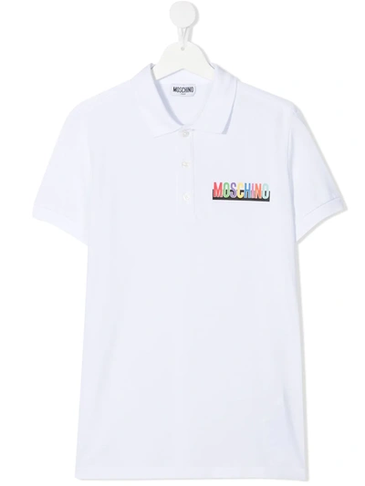 Moschino Kids' Chest Logo Print Polo Shirt In White