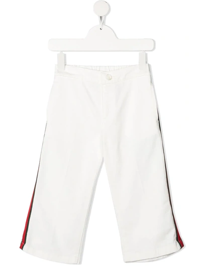 Gucci Kids' Web-detail Straight-leg Trousers In White