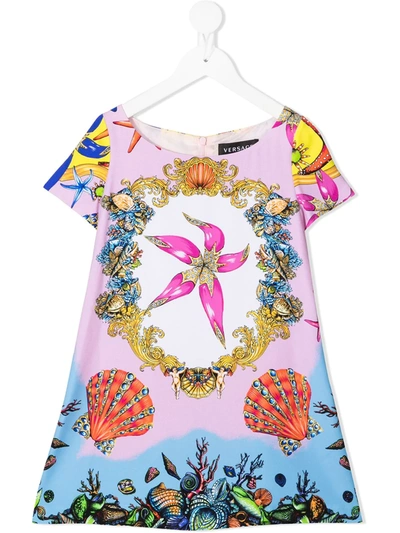 YOUNG VERSACE OCEAN FILIGREE-PRINT DRESS 