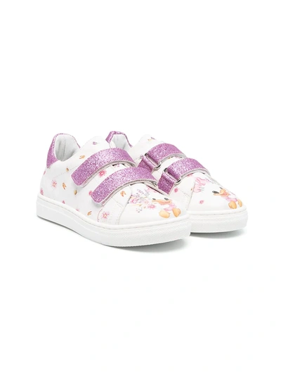 Monnalisa Kids' Graphic Print Touch-strap Sneakers In Bianco