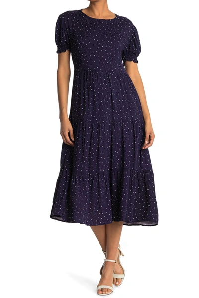 Ceny Printed Smocked Sleeve Tiered Dress In Navy
