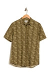 Abound Mini Print Regular Fit Shirt In Olive Dark Texture Print