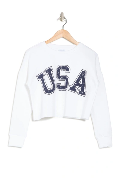 Abound Cropped Graphic Pullover Sweatshirt In White/navy Usa