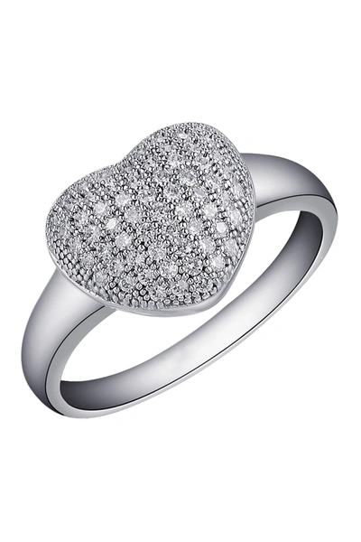 Lafonn Platinum Over Sterling Silver Micro Pave Simulated Diamond Heart Ring In White