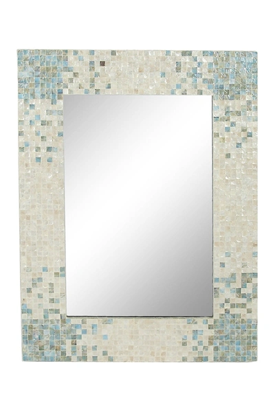 Willow Row Cream Mother Of Pearl Coastal Wall Mirror With Blue Corners In Grey