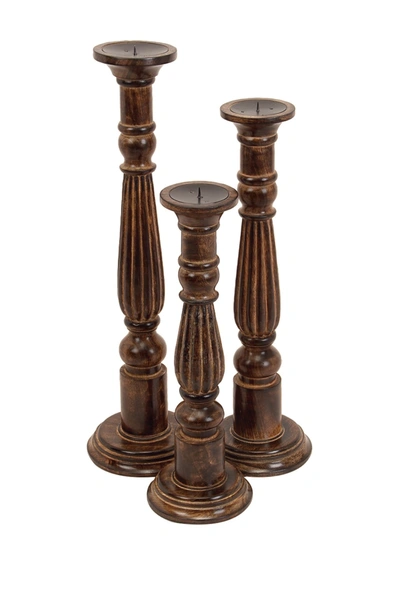 Willow Row Brown Traditional Turned Column Candlestick 3-piece Set