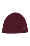 Hickey Freeman Merino Wool Ribbed Cuff Beanie In Bordeaux