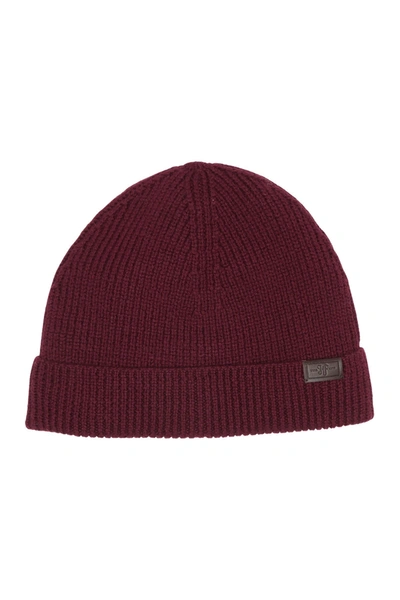 Hickey Freeman Merino Wool Ribbed Cuff Beanie In Bordeaux