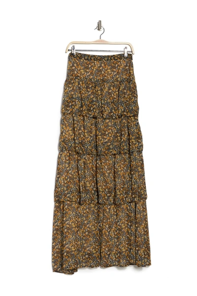 Ba&sh Sibil Tiered Printed Georgette Maxi Skirt In Grey