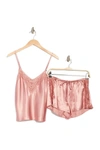 In Bloom By Jonquil Lace Trim Satin Camisole & Shorts 2-piece Pajama Set In Burnrose