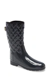 Hunter Refined High Gloss Quilted Short Waterproof Rain Boot In Dark Slate