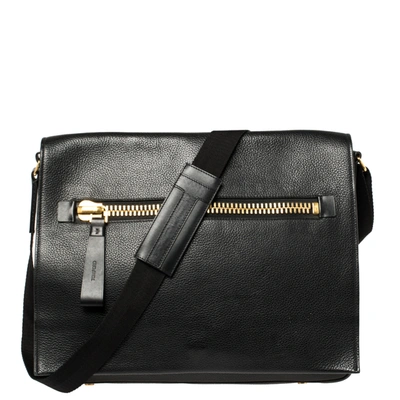 Pre-owned Tom Ford Black Grained Leather Buckley Flap Messenger Bag