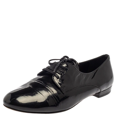 Pre-owned Miu Miu Black Patent Leather Flat Lace Up Derby Size 35.5