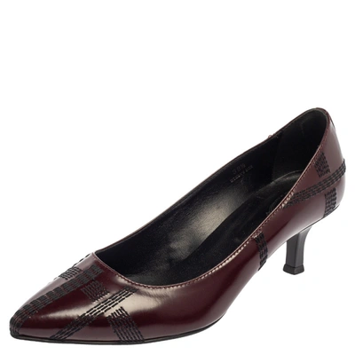 Pre-owned Tod's Burgundy Leather Embroidered Pointed Toe Pumps Size 38.5