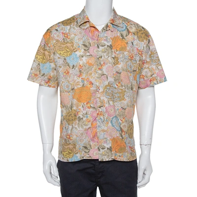 Pre-owned Burberry Multicolor Floral Printed Cotton Bowling Shirt L