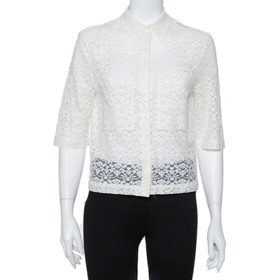 Pre-owned Stella Mccartney Cream Lace Button Front Sheer Crop Top M
