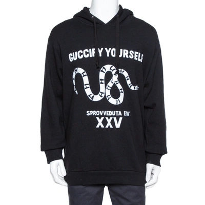 Pre-owned Gucci Fy Yourself Printed Hoodie L In Black