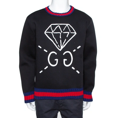 Pre-owned Gucci Black Neoprene Ghost Diamond Print Sweatshirt Xl