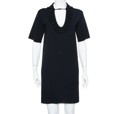 Pre-owned Gucci Black Knit Ruffle Detail Shift Dress S