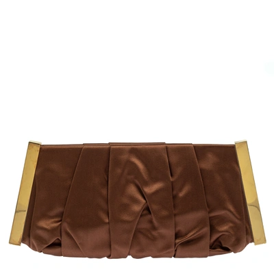 Pre-owned Dolce & Gabbana Copper Pleated Satin Frame Clutch In Brown