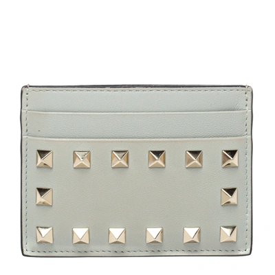 Pre-owned Valentino Garavani Light Grey Leather Rockstud Card Holder