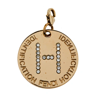 Pre-owned Fendi Crystal Letter H Charm Id Gold Tone Pendant