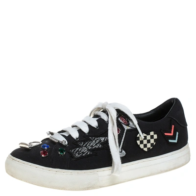 Pre-owned Marc Jacobs Black Canvas Patches And Embellished Low Top Sneakers Size 39
