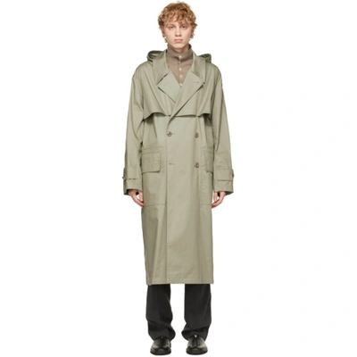 Lemaire Double-breasted Cotton-chintz Hooded Parka In Light Mist Grey