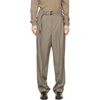 LEMAIRE TAUPE WOOL BELTED PLEAT TROUSERS