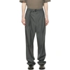 LEMAIRE GREY WOOL BELTED PLEAT TROUSERS