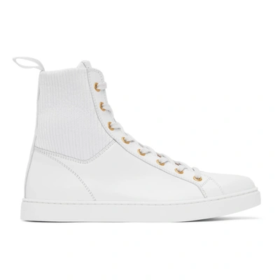 Gianvito Rossi Rib Knit And Leather High Top Sneakers In White