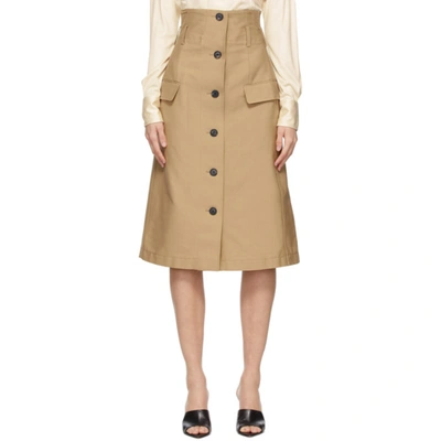 Victoria Beckham High-waist Twill Midi Flare Skirt In Neutral