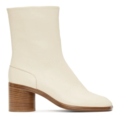 Maison Margiela White Mid Heel Tabi Boots In Cream