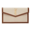 Saint Laurent Uptown Leather-trimmed Cotton-canvas Pouch In 9380 Beige/brick
