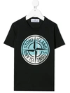 Stone Island Kid Black T-shirt With Pin Camo Print In Black