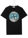 Stone Island Kid Black T-shirt With Pin Camo Print In Black