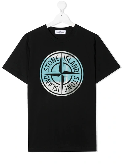 Stone Island Kid Black T-shirt With Pin Camo Print In Nero