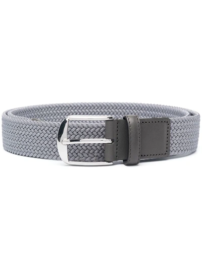 Canali Woven Leather-trim Belt In Grey