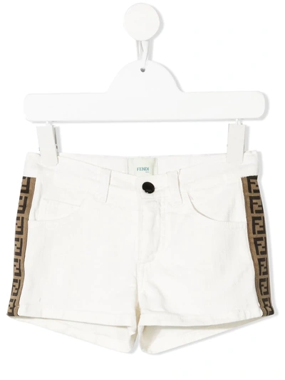 Fendi Kids' Logo-trim Denim Shorts In White