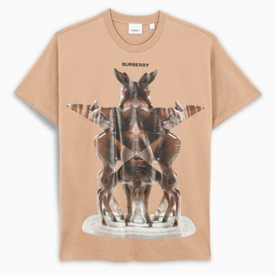 Burberry Beige Multi Deer Carrick T-shirt In Brown