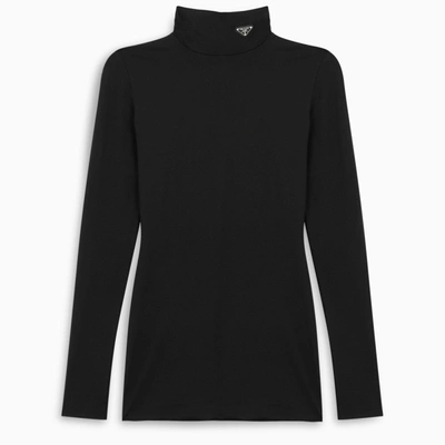 Prada Black Tight Top With Logo Plaque