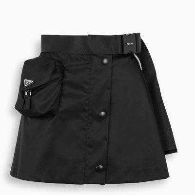 Prada Black Flared Gabardine Re-nylon Skirt With Pocket In Schwarz