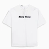 MIU MIU WHITE EMBROIDERED T-SHIRT,MJN2621M76-I-MIU-F0009