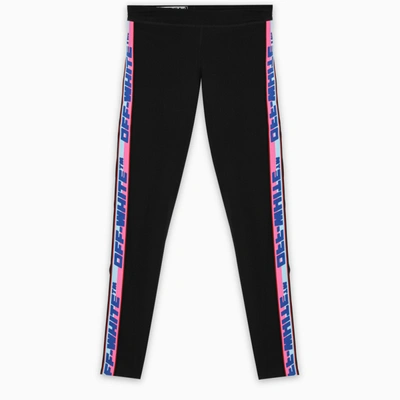 Off-white &trade; Black Leggings With Pink/light Blue Logoed Band