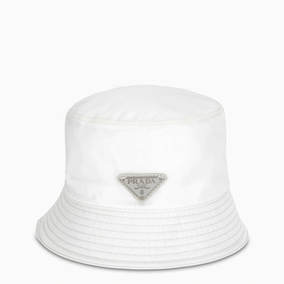 Prada White Bucket Hat With Logo Plaque In Weiss