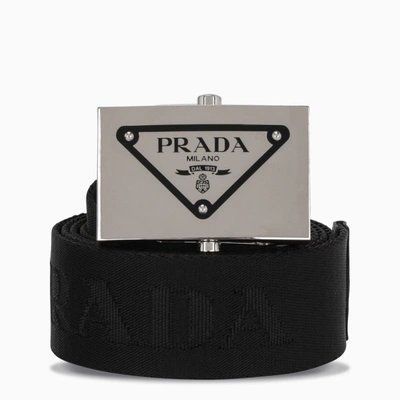 Prada Black/silver Woven Nylon Belt