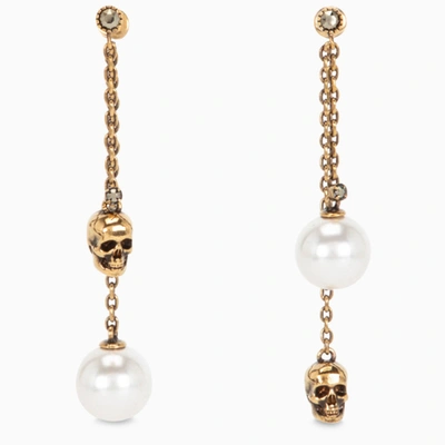 Alexander Mcqueen Pendant Earrings With Skulls And Pearls In Multicolor