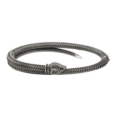 Gucci Men's Ggard Snake Motif Sterling Silver Bracelet In 0811 Silver