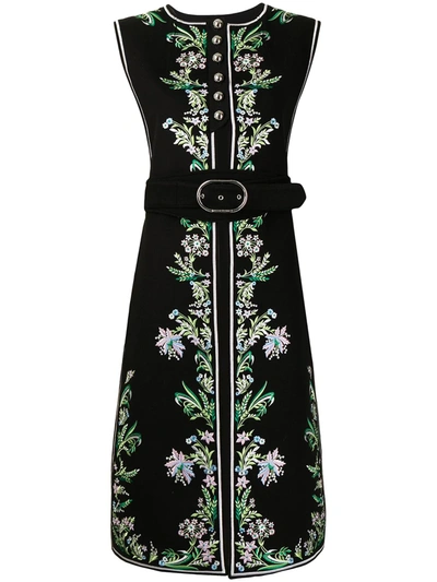 Paco Rabanne Floral Embroidered Midi Coat In Black